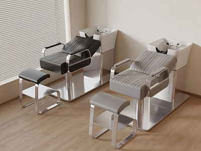 Modern Hair Salon Setup With Barber Chairs Shampoo Stations And Foot Stools 3d model