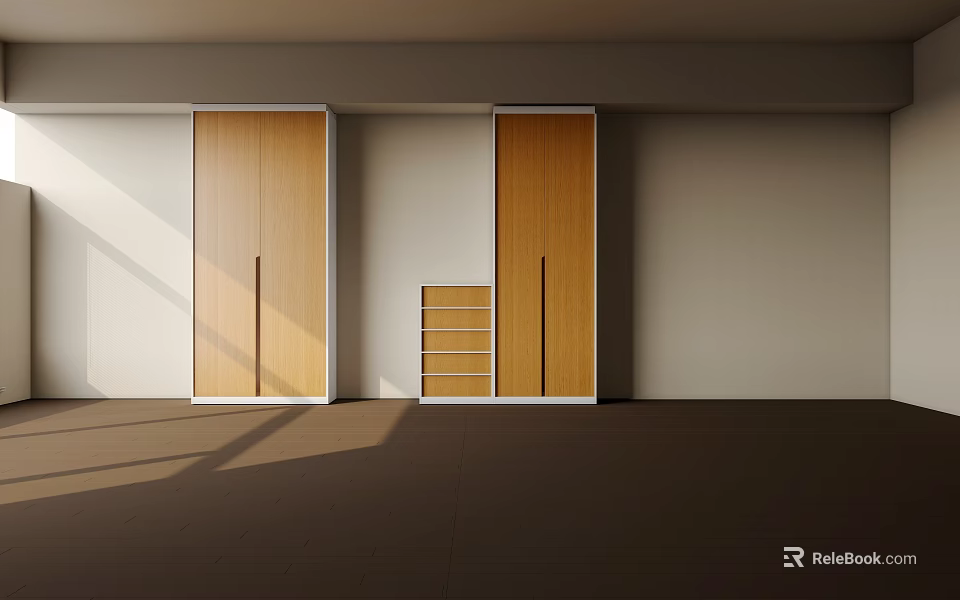 Modern Wooden Wardrobe Interior Design With Double Doors And Drawer Storage 3d model 