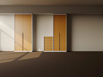 Modern Wooden Wardrobe Interior Design With Double Doors And Drawer Storage 3d model