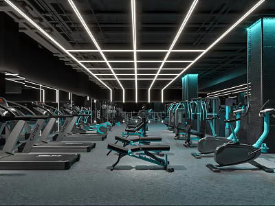 Modern Gym Interior With Various Fitness Equipment 3d model
