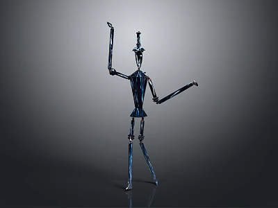 Game Movie Character With Metallic Texture Slender Limbs Hat Raising Hands In Grey Gradient Background 3d model