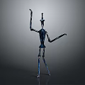 Game Movie Character With Metallic Texture Slender Limbs Hat Raising Hands In Grey Gradient Background