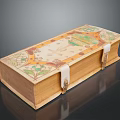 Vintage Wooden Storage Box With Colorful Decorative Patterns And White Handles