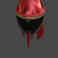 Red Black Rocket Bomb Featuring Yellow Warning Stripes Atomic Symbol Red Fins Silver Base