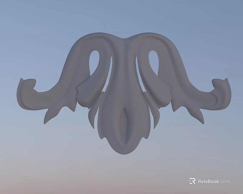 Elegant White Decorative Carving With Symmetrical Curved Scrolls Design 3d model