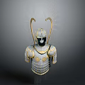 Intricate Silver Armor With Golden Decorations Horns And Wing Like Structures 3d model