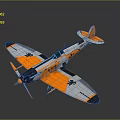 Vintage Fighter Airplane Model With Orange Gray Camouflage Wings And Propeller