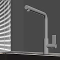 Modern Stainless Steel Kitchen Faucet With Sleek Design Near Window Blinds On Sink