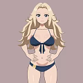 Anime Game Character With Blonde Hair Dark Blue Bikini And Hands On Hips