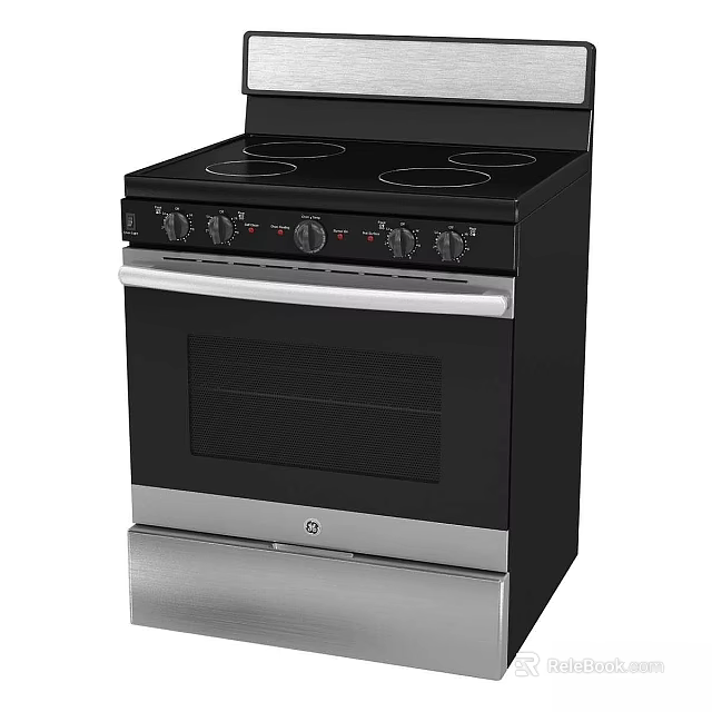 Black Electric Range Stove With Four Burners Knob Controls And Stainless Steel Accents 3d model 