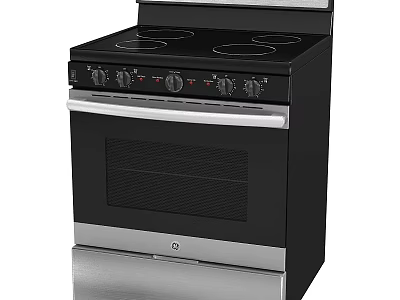 Black Electric Range Stove With Four Burners Knob Controls And Stainless Steel Accents 3d model