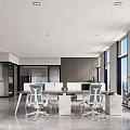 Modern Open Bright Public Office Area With Large Windows Green Plants Desks Office Chairs Bookshelves