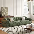 Green Velvet Two Seater Sofa With Pillows In Modern Living Room Setup