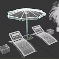 Outdoor Lounge Chairs With Red And White Striped Umbrella Palm Tree And Wooden Boxes