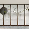 New Chinese Style Screen Zen Screen Partition Carved Partition Wooden Partition Flower and Bird Picture 3d model