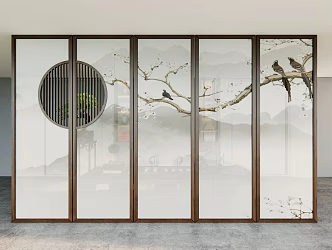 New Chinese Style Screen Zen Screen Partition Carved Partition Wooden Partition Flower and Bird Picture 3d model