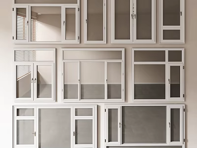 Casement Windows With Modern Design Various Styles White Frames And Glass Panels 3d model