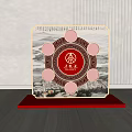 Liding Tea Themed Photo Check In Spot With Circular Decorations Red Base And Striped Wall