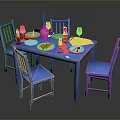 Home Dining Furniture Set With Table Four Chairs Tableware Wine Glasses And Vase