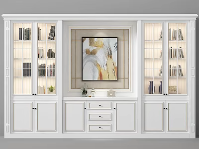White Modern Bookcase With Glass Doors Books Decorations Artwork Drawers And Cabinets 3d model