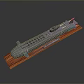 Gray Submarine Model Displayed On Wooden Base With Detailed Hull And Small Hatches
