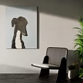 Abstract Dog Painting on Wall in Modern Interior with Chair and Green Plant