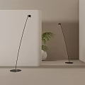 Modern Curved Floor Lamps In Minimalist Room With Green Plant And Light Background
