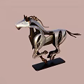 Modern Metal Horse Sculpture In Running Pose With Black Base Decorative Figurine
