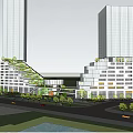 Modern Urban Commercial Complex With High Rise Buildings And Green Spaces 3d model