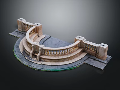 Curved Stone Architectural Step Structure Design With Decorative Railings And Platform 3d model