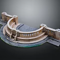 Curved Stone Architectural Step Structure Design With Decorative Railings And Platform 3d model