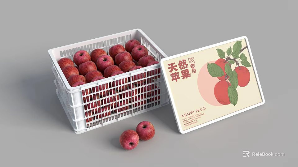 Natural Apples Displayed In Crate And With Card 3d model