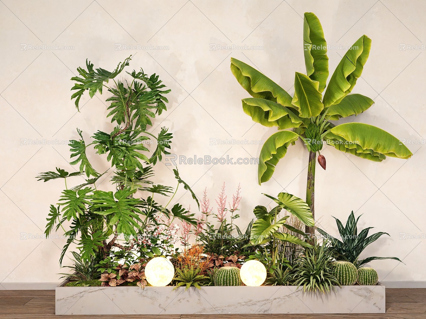 Indoor plant landscaping green plant flower box plantain spring feather plant pile flower border 3d model