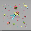 Vibrant 3D Cartoon Scene With Floating Green Character Stars Planets House Cake And Objects