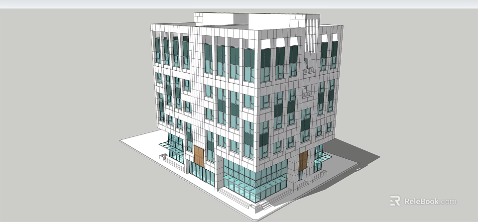 Modern Multi Story Office Building With Glass Curtain Walls And White Exterior 3d model 