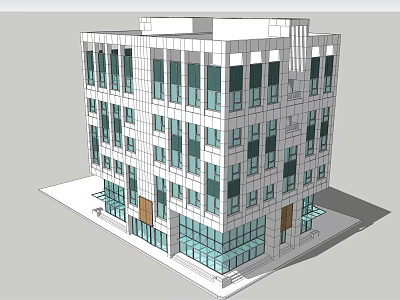 Modern Multi Story Office Building With Glass Curtain Walls And White Exterior 3d model