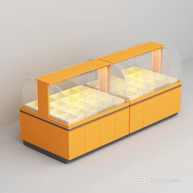 Orange Display Shelf With Transparent Glass Cover Internal Lighting And Storage Cabinets 3d model 