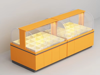 Orange Display Shelf With Transparent Glass Cover Internal Lighting And Storage Cabinets 3d model