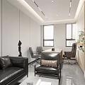 Modern Office Interior With Comfortable Sofa Desk Chair And Potted Plant Near Large Windows