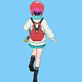 Girl With Red Hair Wearing White Sweater Green Skirt Tie And Backpack