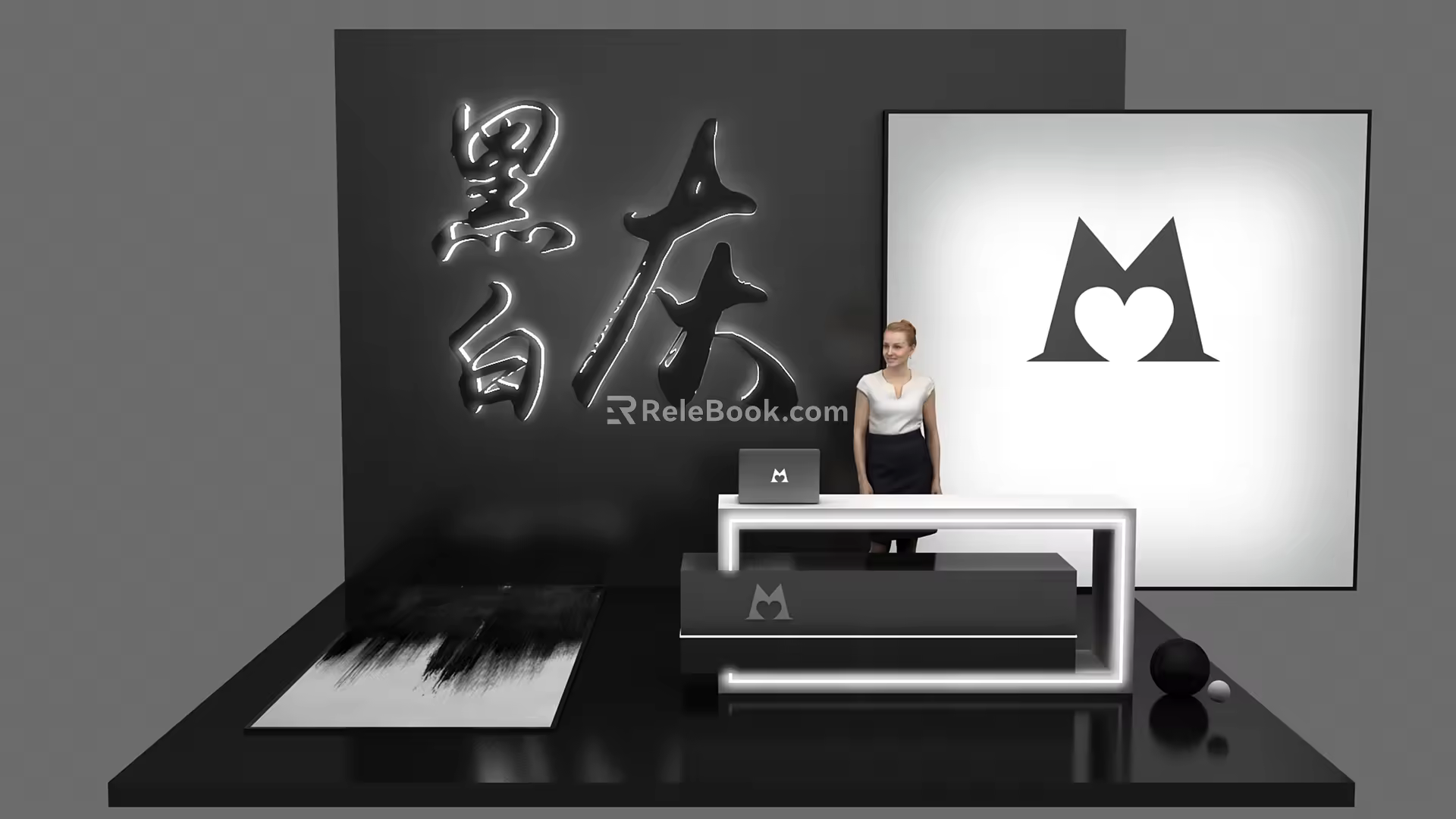 Modern reception desk black and white gray series reception desk 3d model