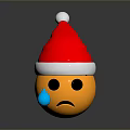 Yellow Crying Emoji Decorative Figurine With Red Santa Hat White Trim White Pom Pom And Blue Tear