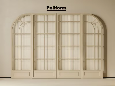 Poliform Beige Arched Grid Sliding Doors Interior Design With Light Frame 3d model