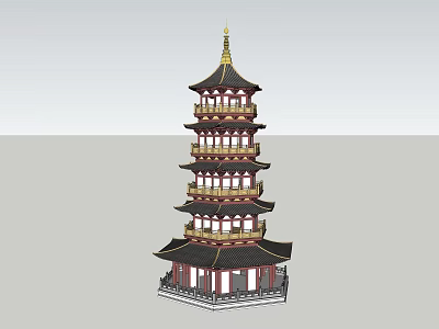 Traditional Chinese Pagoda With Multiple Tiers Overhanging Eaves Golden Decorations And Red Black Color Scheme 3d model