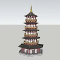Traditional Chinese Pagoda With Multiple Tiers Overhanging Eaves Golden Decorations And Red Black Color Scheme