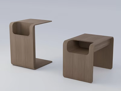 Two Modern Wooden Side Tables With Minimalist Geometric Design And Smooth Surface 3d model