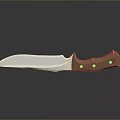 Weapon Knife With Silver Blade Brown Handle And Round Accents On Reflective Surface