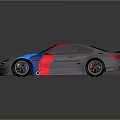 Sleek Silver Gray Sports Car With Blue Red Stripes And Black Wheels