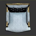 Classic Single Sofa With Blue Upholstery Golden Carved Trim And Curved Legs