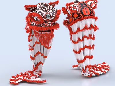 Red and White Ornament Decoration Set Featuring Tassels and Traditional Patterns for Home Decor 3d model